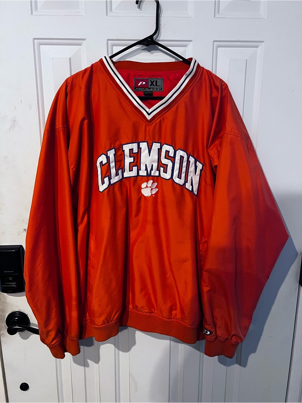 Pro Player Orange Clemson V-Neck Pullover Windbreaker with White and Black Trim